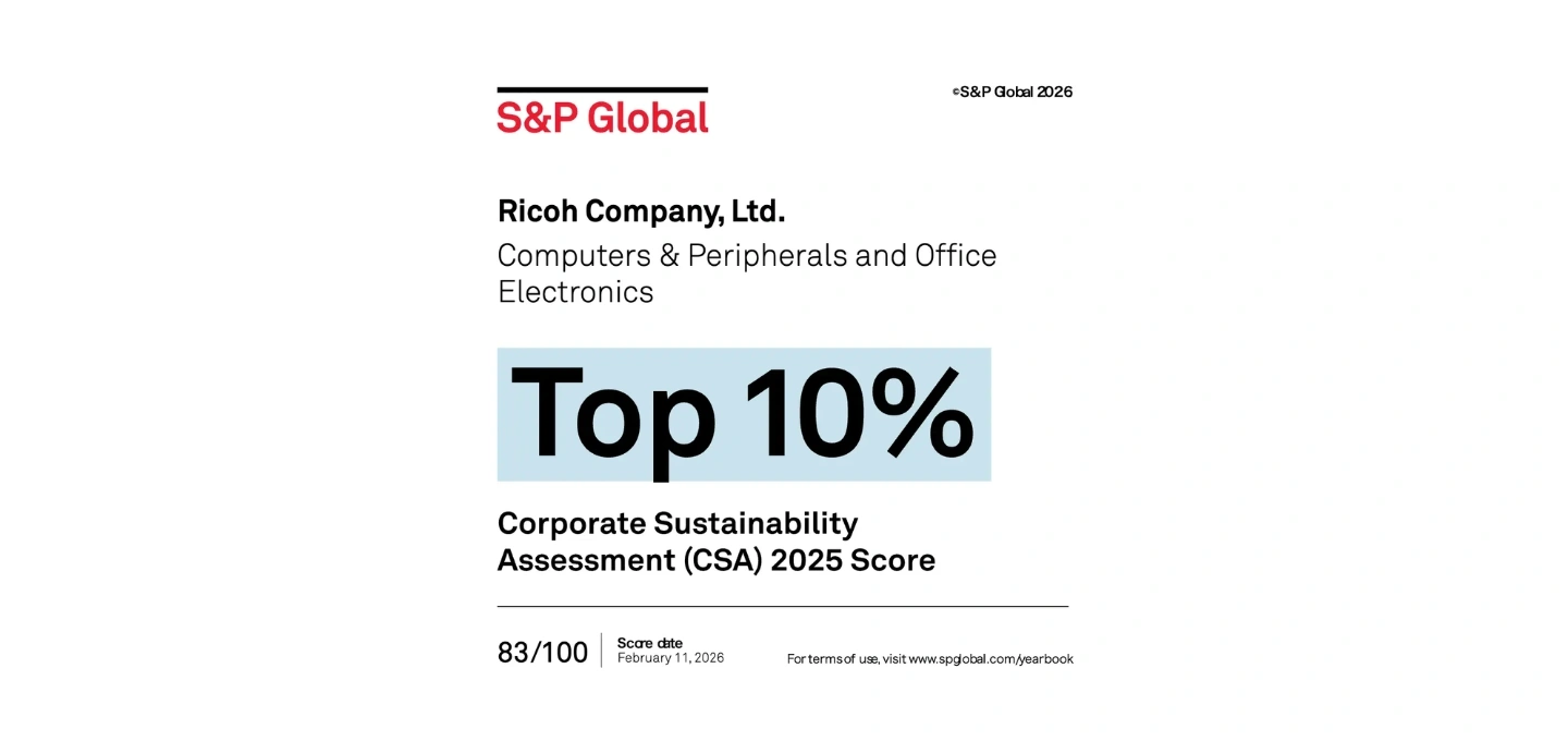 Ricoh selected as a member of the Sustainability Yearbook 2026 by S&P Global.